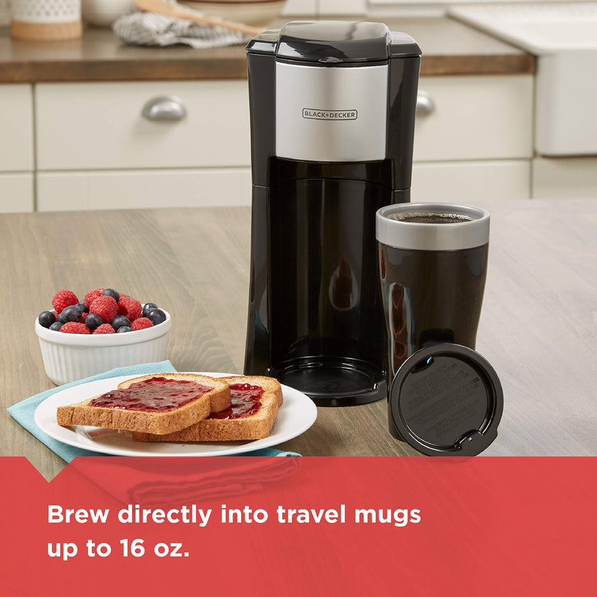 BLACK+DECKER Single Serve Coffee Maker, Includes One Dishwasher Safe Travel Mug (16oz), CM618C Black 🍁 All In One Marketplace Canada