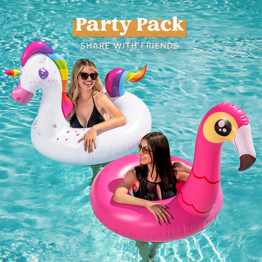 JOYIN 2-Pack Flamingo Unicorn Pool Float - Fun Beach Floaties, Inflatable Swimming Pool Tubes Party Toys, Lake Beach Floaty Swim Rings Summer Pool Raft Lounger for Adults & Kids 🍁 All In One Marketplace Canada