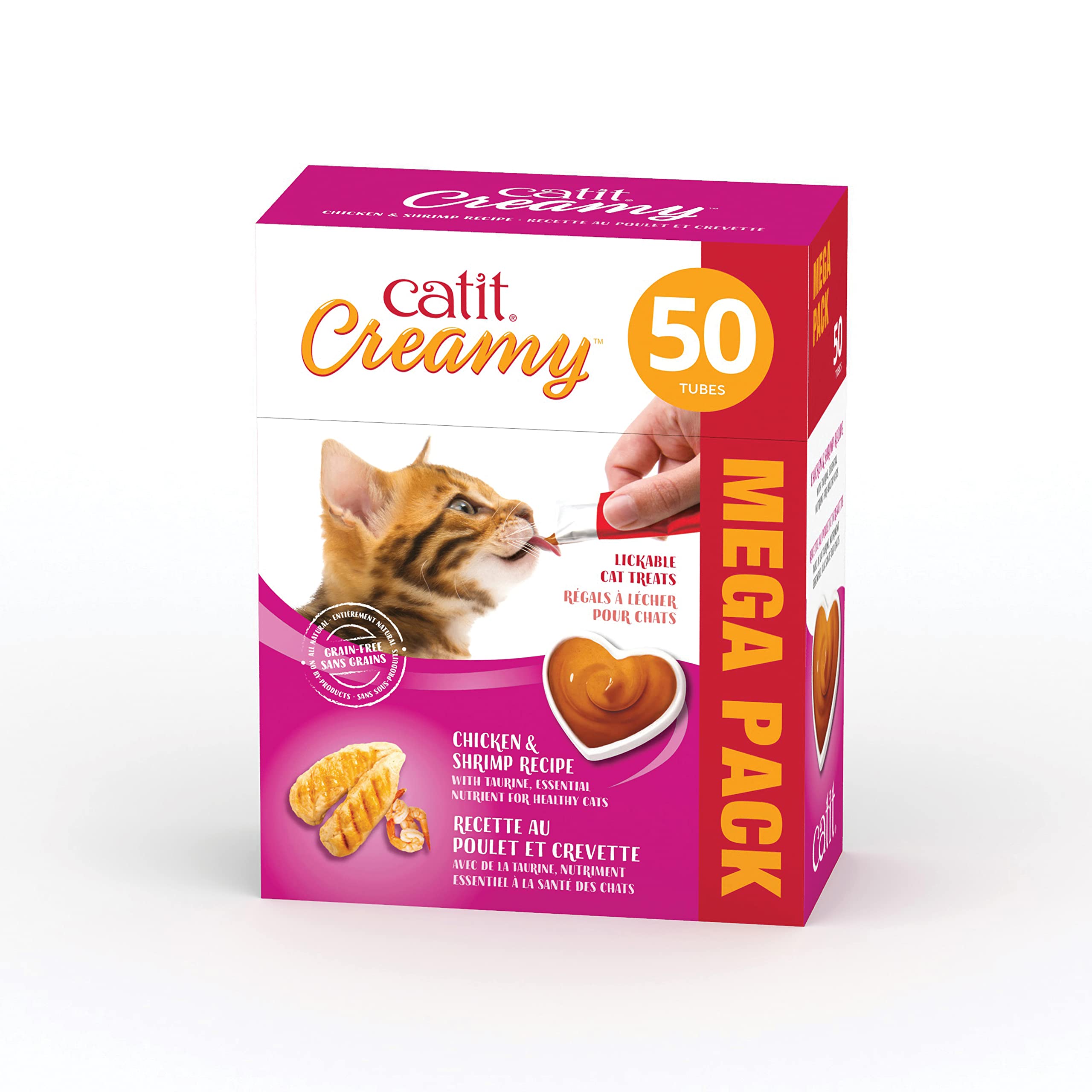 Catit Creamy Cat Treats Lickable, Chicken & Shrimp Flavor, 50 tubes, Mega Pack, Hand-Fed Lickable Cat Treats, Healthy & Hydrating, Made With Fresh Ingredients, Gaterie Pour Chat 🍁 All In One Marketplace Canada