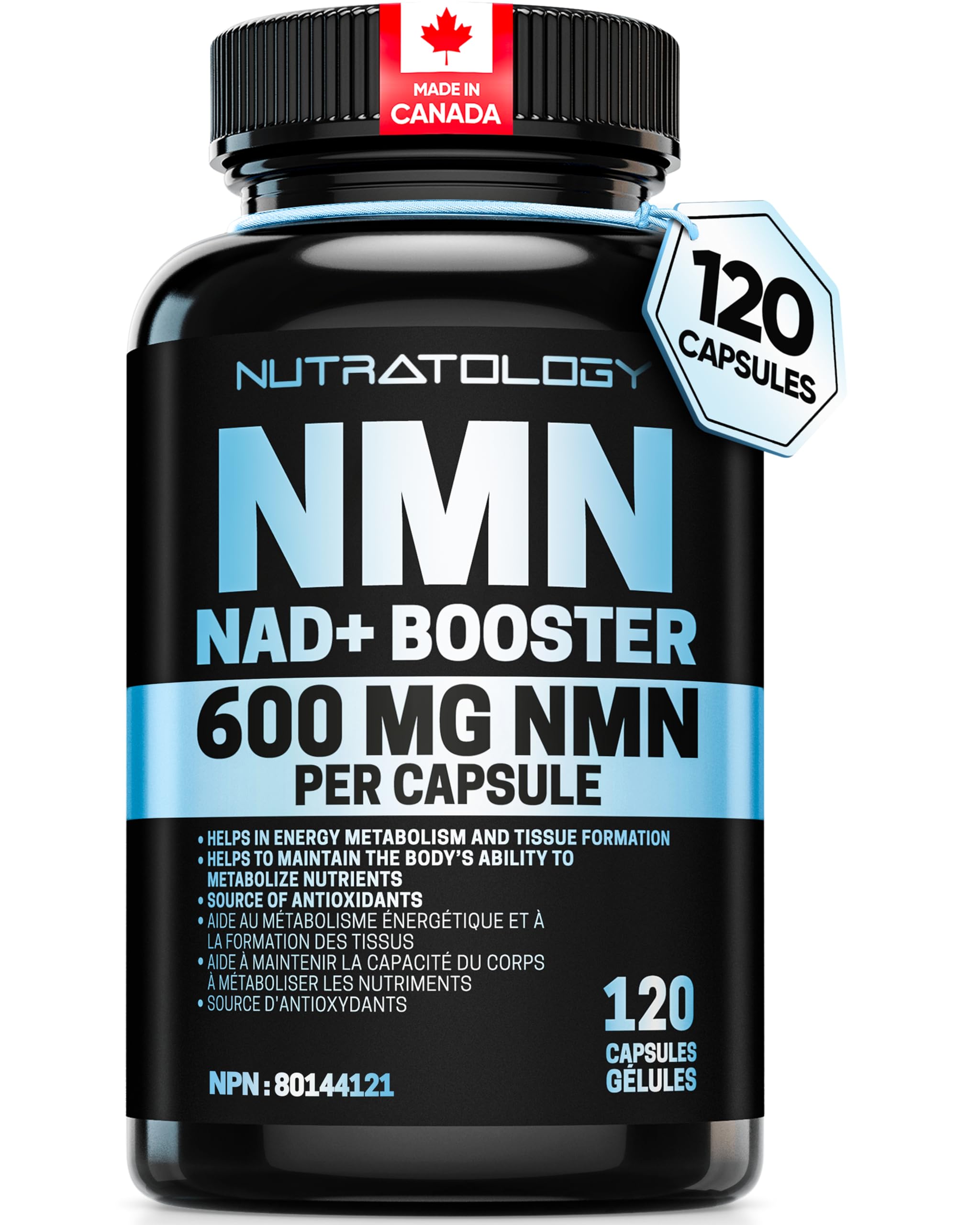 Nutratology® NMN Supplement - 1200 mg Per Serving - NAD+ Booster - Made In Canada - Premium 99% Purity - Protects Cellular Health & Supports Healthy Aging - 120 Capsules 🍁 All In One Marketplace Canada