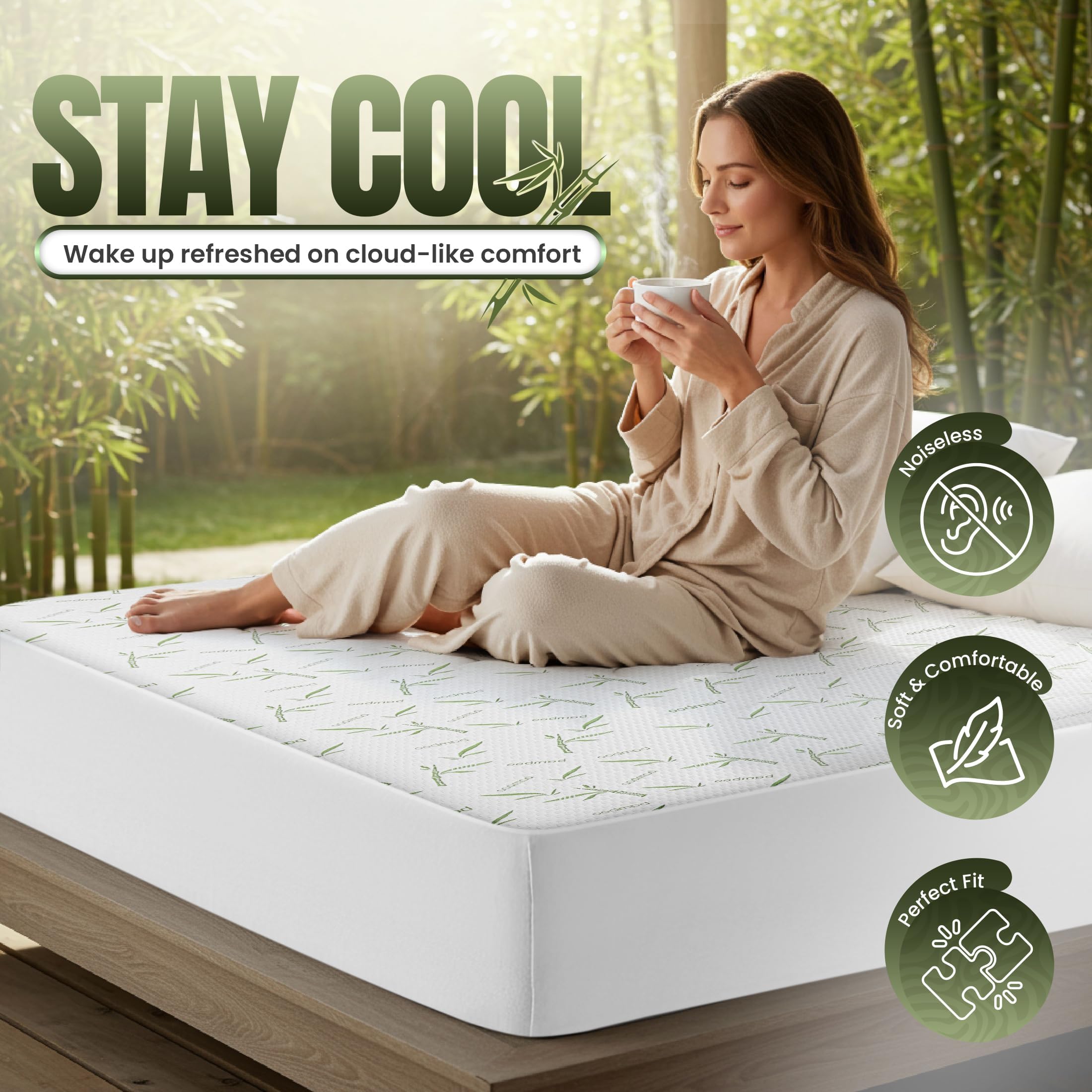 Utopia Bedding Waterproof Mattress Protector Twin Size, Bamboo Viscose Mattress Cover 200 GSM, Fits 15 Inches Deep, Breathable, Fitted Style with Stretchable Pockets (Pack of 2) 🍁 All In One Marketplace Canada