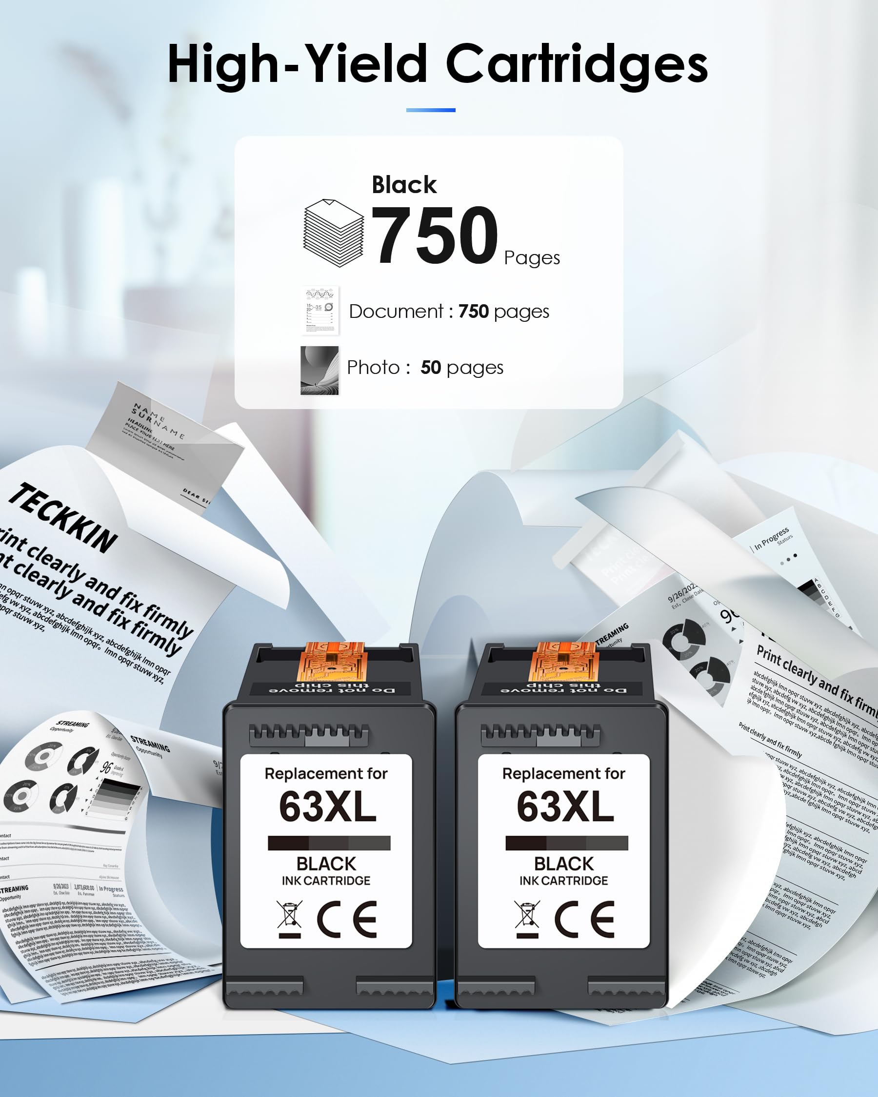 63XL Black High-Yield Ink Cartridge for HP 63 Black Ink Cartridge Replacement for HP Ink 63 Works with HP OfficeJet 3830 4650 5255 5258 Envy 4520 4512 DeskJet 1112 2130 3630 F6U64AN (2 Black Pack) 🍁 All In One Marketplace Canada