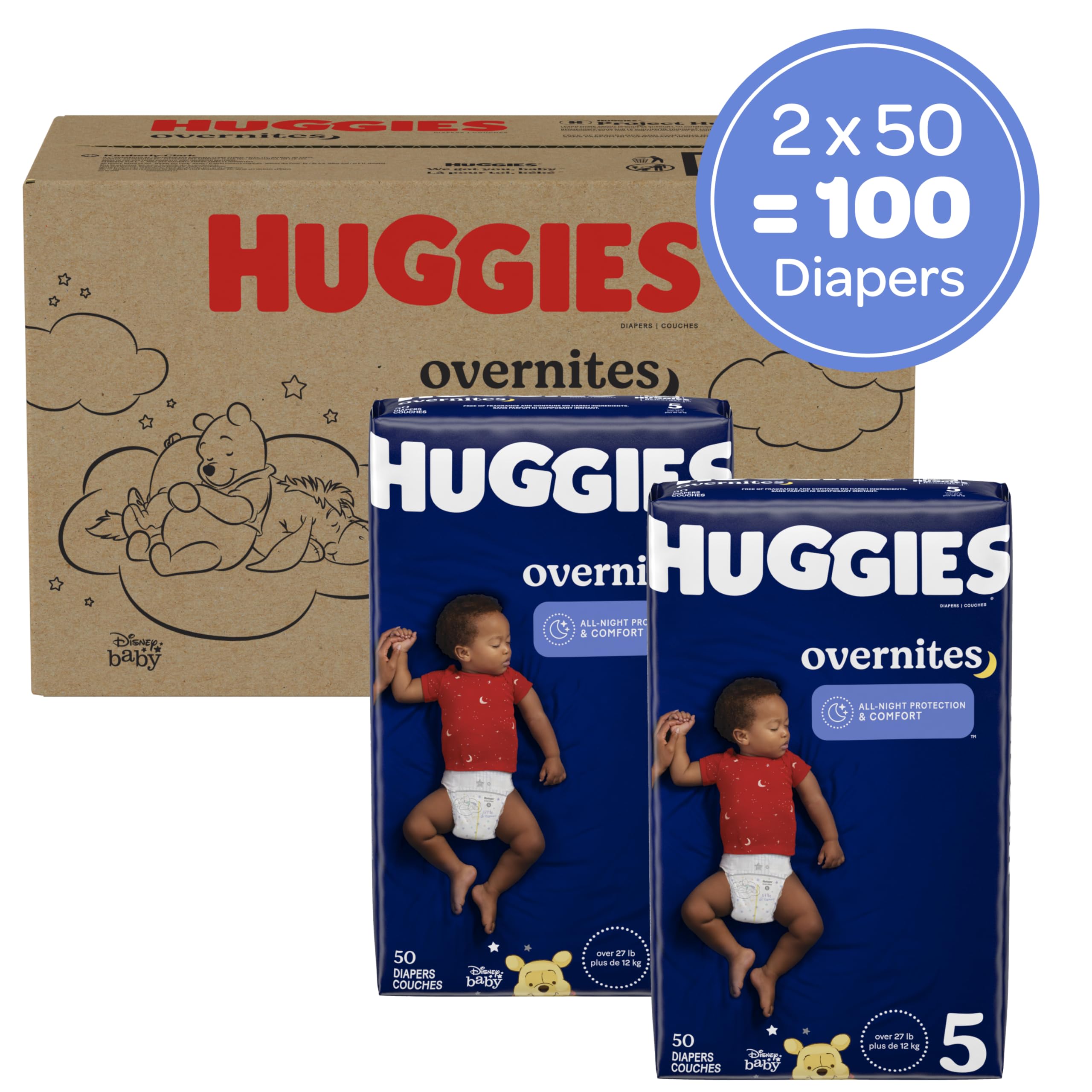 Huggies Overnites Nighttime Baby Diapers, Size 5, 100 Ct 🍁 All In One Marketplace Canada