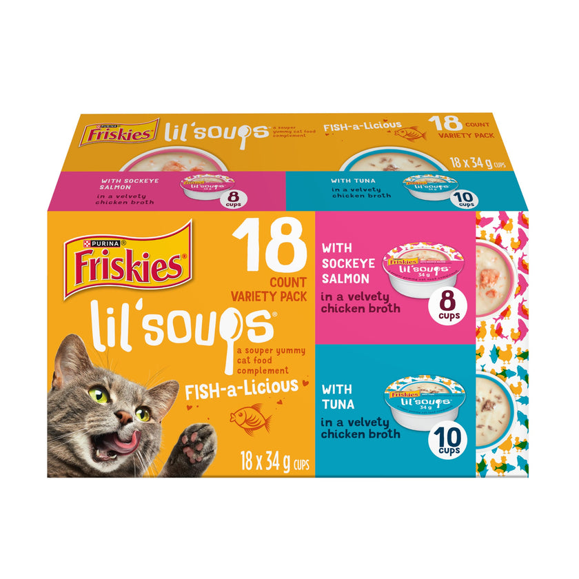 Friskies Lil' Soups Cat Treats, Fish-a-Licious 34g Cups (18 Pack x 2) 🍁 All In One Marketplace Canada