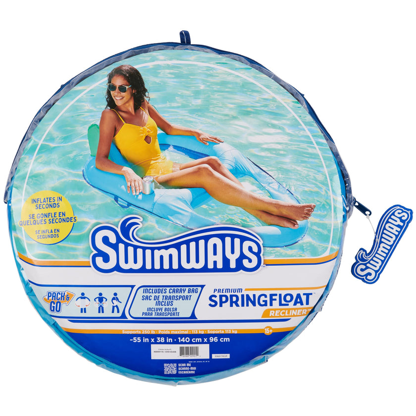 SwimWays Spring Float Premium Recliner Pool Lounger, Inflatable Pool Floats Adult with Fast Inflation for Ages 15 & Up, Sky Blue 🍁 All In One Marketplace Canada
