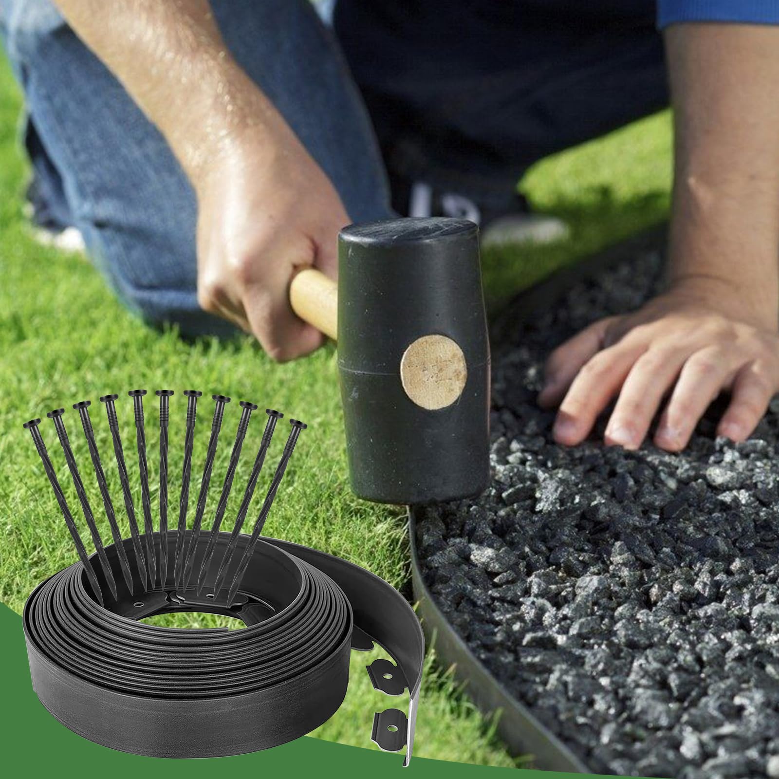 40Ft Garden Edging Border 2-inch Height with 40 Pcs 6-inch Plastic Stakes Landscape Edging Border Paver Edging Kit for Lawn, Yard, Flower Beds 🍁 All In One Marketplace Canada