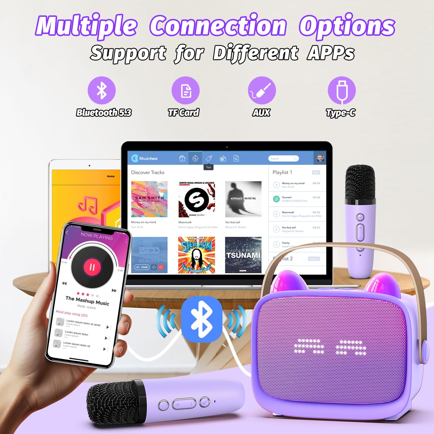 Mini Karaoke Machine Toys Gifts, Kids Portable Bluetooth Speaker with 2 Wireless Microphone and LED, Christmas Birthday Gift Idea for Girls Boys 3-12 + Year Old, Noisemaker Toys for Party (Purple) 🍁 All In One Marketplace Canada