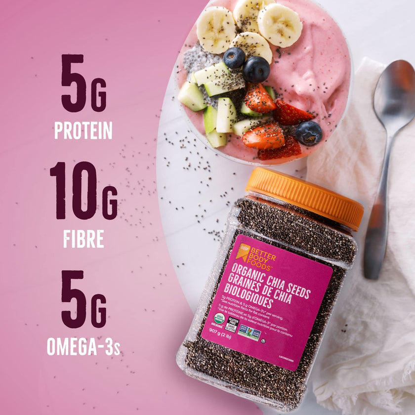 Betterbody Foods Organic Chia Seeds with Omega-3, Non-GMO, Gluten-Free, Vegan, Kosher, 2 pounds (907 grams) 🍁 All In One Marketplace Canada