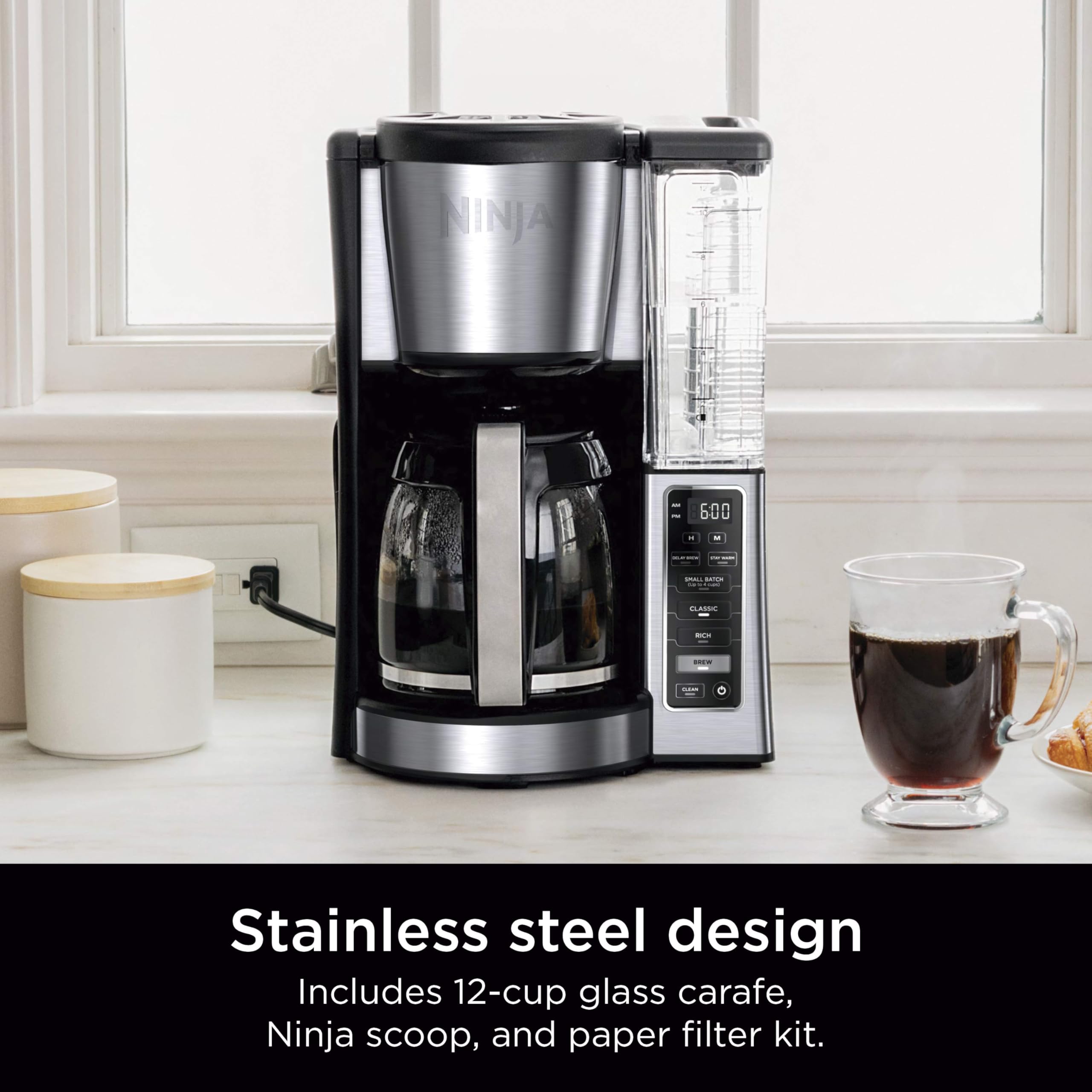 Ninja 12-Cup Programmable Coffee Maker with Glass Carafe – Classic & Rich Brew Styles, Delay Brew & Removable 60oz Water Reservoir, Black/Stainless Steel, CE250C (Canadian Version) 🍁 All In One Marketplace Canada