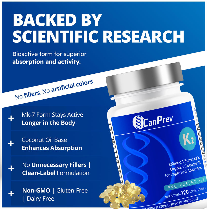 CanPrev K2 120mcg with Organic Coconut Oil, 120 Softgels 120-Day Supply, Pure MK-7 for Enhanced Absorption, Support for Stronger Bones and Healthy Teeth 🍁 All In One Marketplace Canada