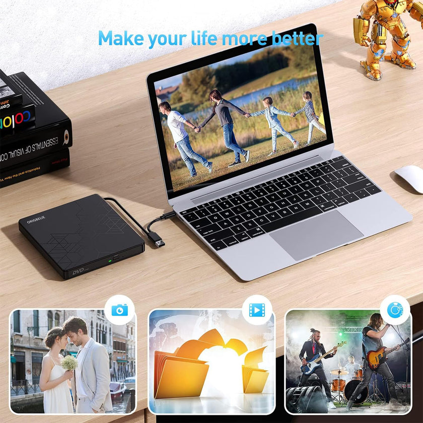 ORIGBELIE External DVD Drive, CD Drive USB 3.0 Typle C CD/DVD ROM +/-RW Adapter with USB Port DVD Burner for Laptop PC Desktop Computer, Optical Disk Drive CD Player Compatible with Mac Windows Linux 🍁 All In One Marketplace Canada