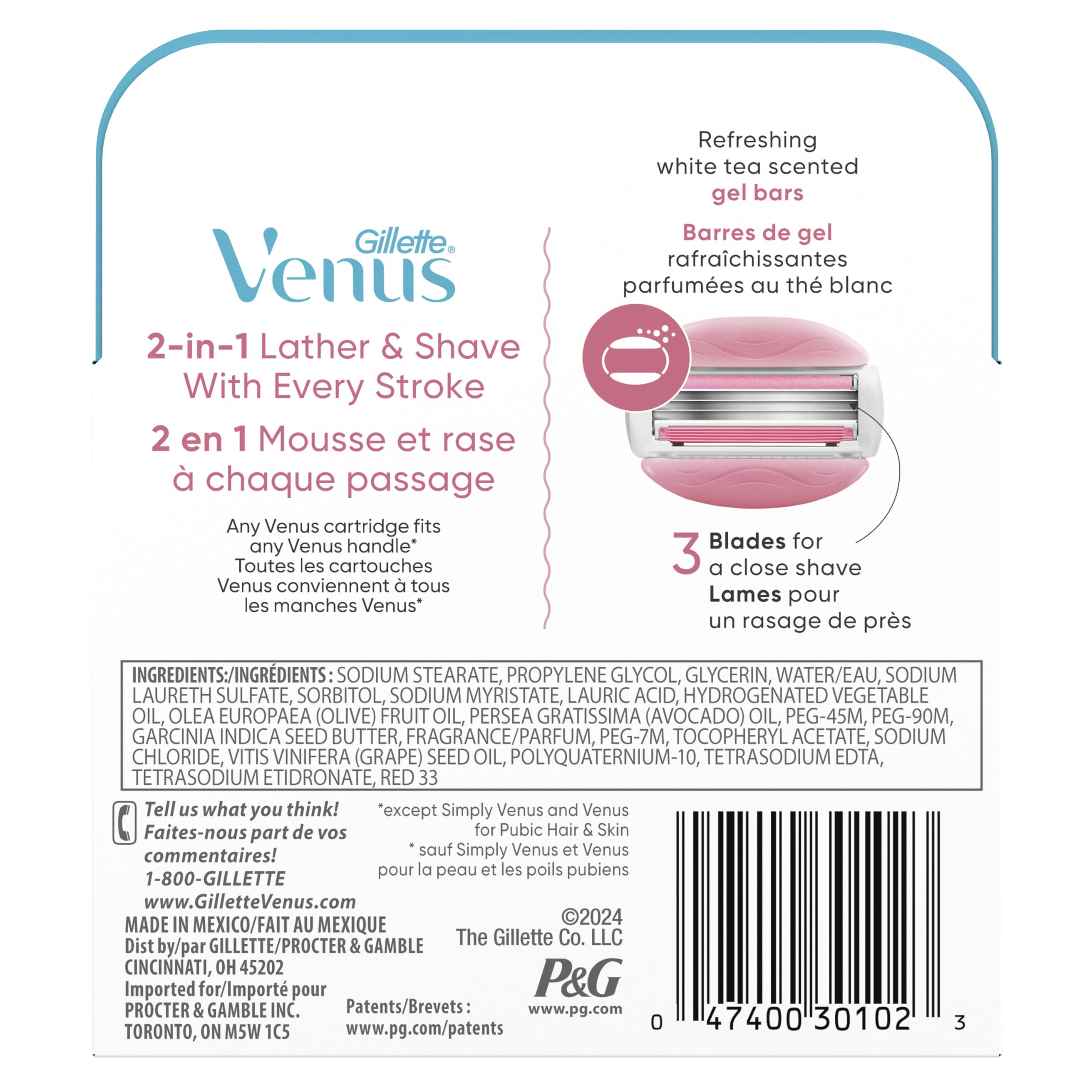 Venus ComfortGlide White Tea Women's Razor Blades, 4 Razor Blade Refills 🍁 All In One Marketplace Canada
