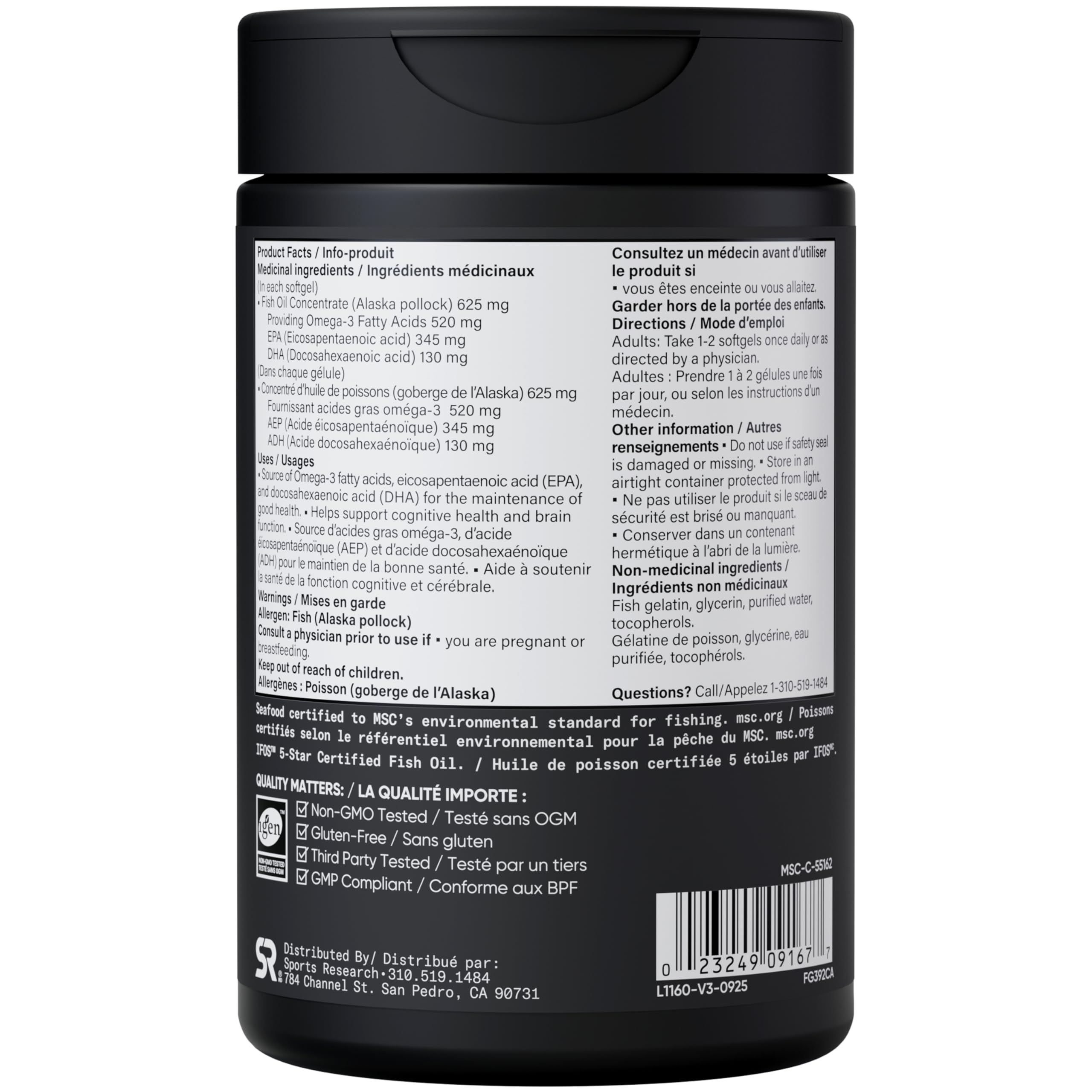 Sports Research® Fish Oil Mini-Softgels - Easy to Swallow Omega-3 Fatty Acids from Wild Caught Alaska Pollock Supporting Brain & Heart Health - 625mg, 120 Capsules 🍁 All In One Marketplace Canada