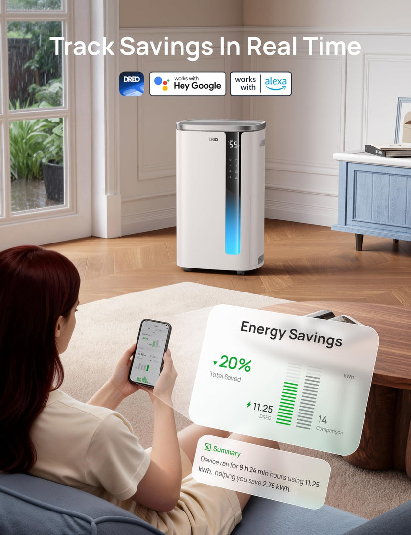 DREO 73 Pint Smart Dehumidifiers for Basements, Energy Star 6.0 Dehumidifier, Quiet 41dB, Auto Humidity Control, 3 Fan Speeds, 24H Timer, with Drain Hose, for Home up to 2000 Sq Ft, Bathroom & Bedroom 🍁 All In One Marketplace Canada