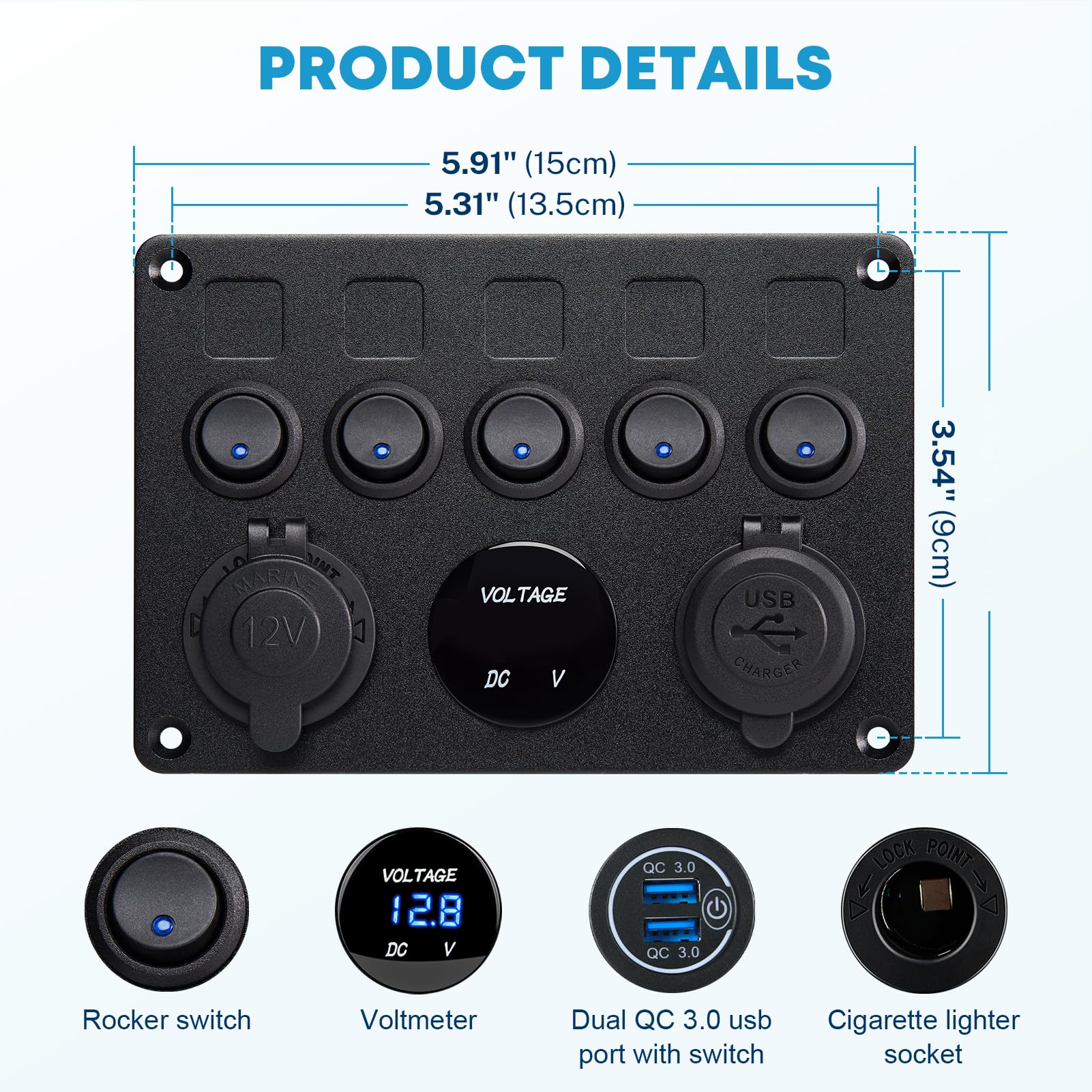 Kohree 5 Gang 12V Switch Panel, Rocker Switch Panel with Touch Switch 🍁 All In One Marketplace Canada
