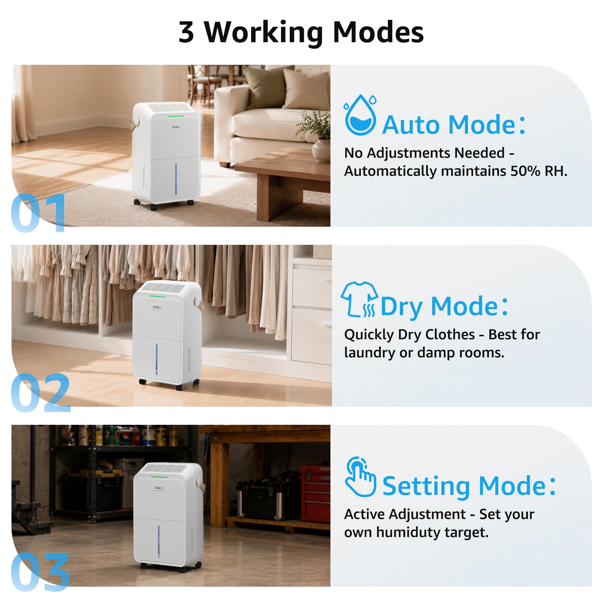 Dehumidifier for Basement with Drain Hose Max 34 Pints, KNKA 2500 Sq.Ft Dehumidifiers for Home, Large Room, Bathroom, Three Operation Modes, Intelligent Humidity Control, Dry Clothes, 24HR Timer 🍁 All In One Marketplace Canada