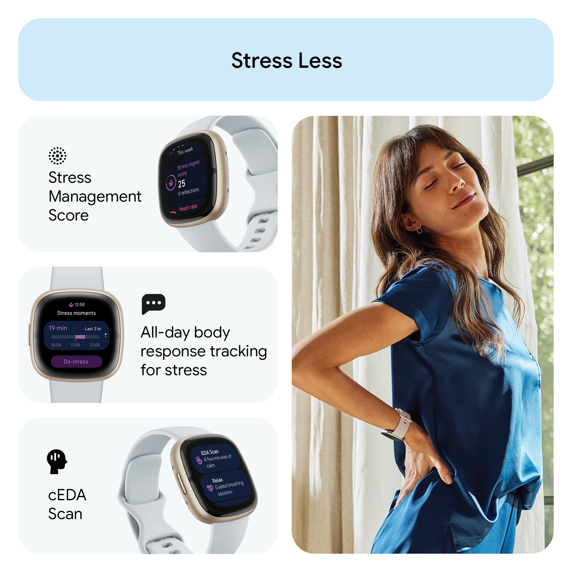 Google Fitbit Sense 2 - Health & Fitness Smartwatch - Blue Mist/Pale Gold 🍁 All In One Marketplace Canada
