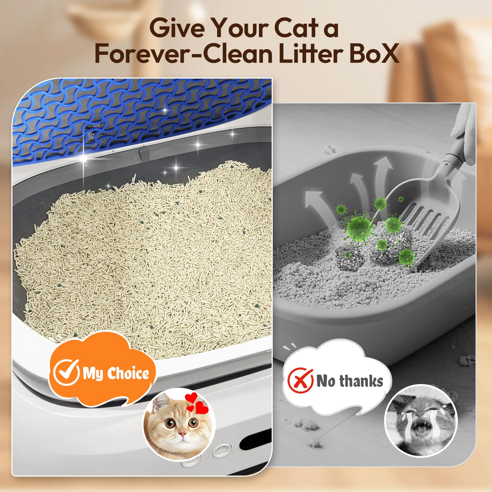 Happypaw Open-Top Self Cleaning Litter Box - Large Capacity Automatic Litter Box for Multiple Cats with Safety Protection, App Control, Odor-Free, Anti-Leakage Material, Includes Trash Bags 🍁 All In One Marketplace Canada