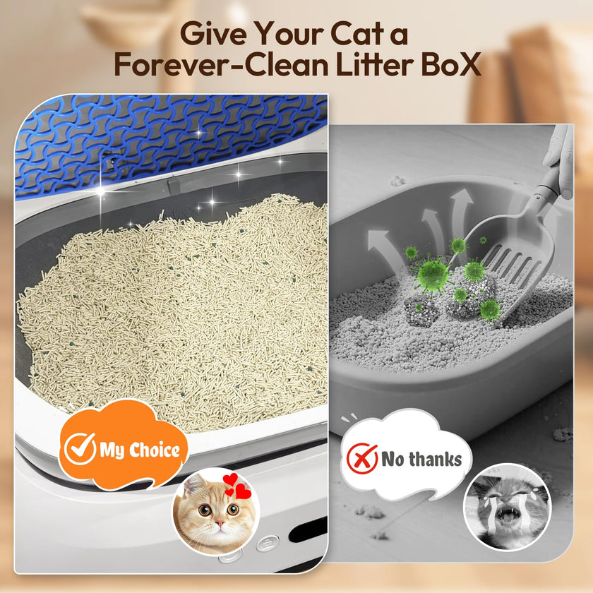 Happypaw Open-Top Self Cleaning Litter Box - Large Capacity Automatic Litter Box for Multiple Cats with Safety Protection, App Control, Odor-Free, Anti-Leakage Material, Includes Trash Bags 🍁 All In One Marketplace Canada