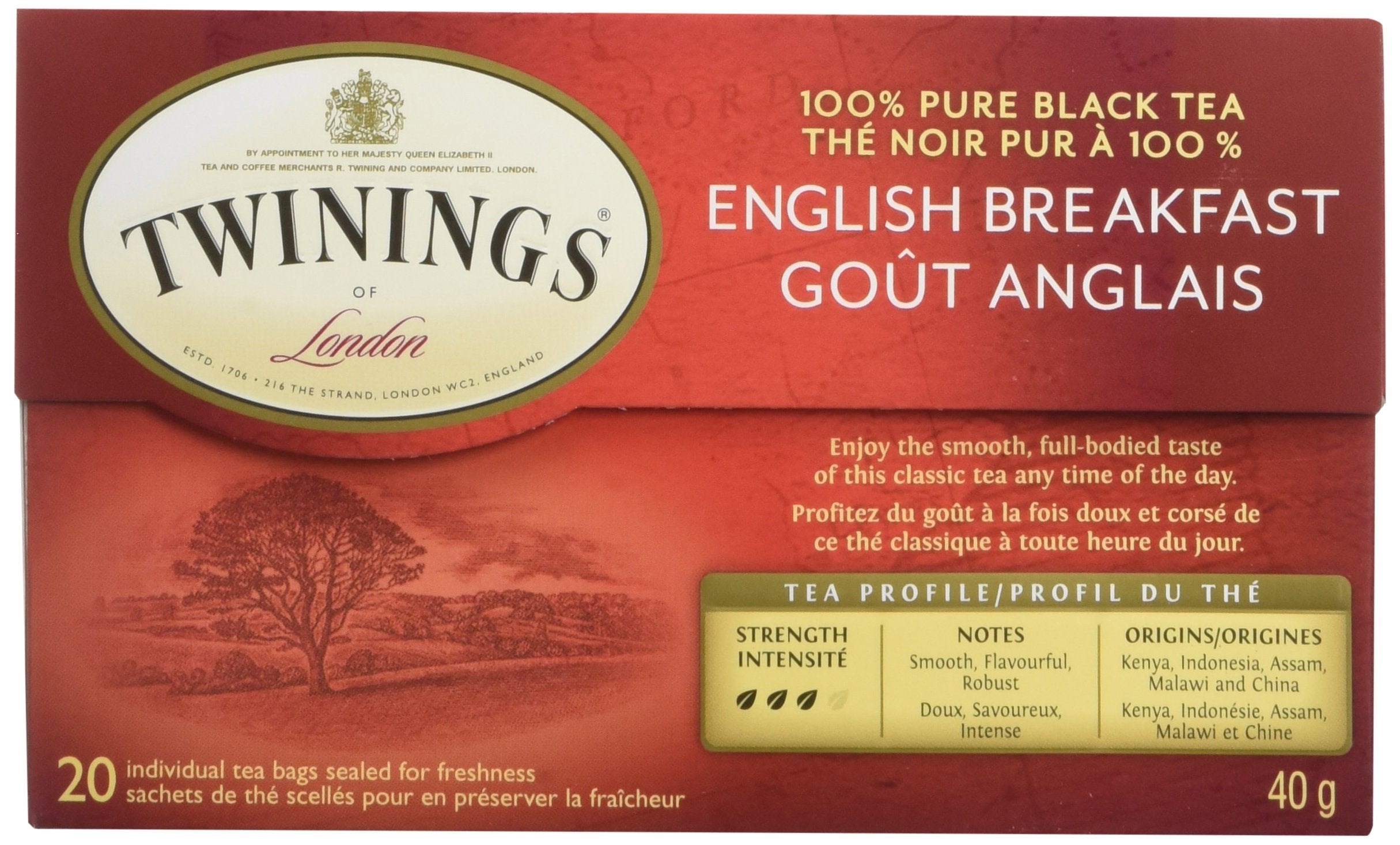 Twinings English Breakfast Individually Wrapped Teabags, Caffeinated, Smooth, Flavourful Black Tea, 20 Count (Pack of 6), Enjoy Hot or Iced 🍁 All In One Marketplace Canada