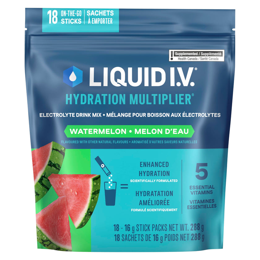 Liquid I.V. Hydration Multiplier Electrolyte Drink Mix - Enhanced Hydration Electrolyte Powder with Vitamins B3, B5, B6, B12 and C -18x On-the-go Sticks for Workout and Travel - Watermelon 🍁 All In One Marketplace Canada