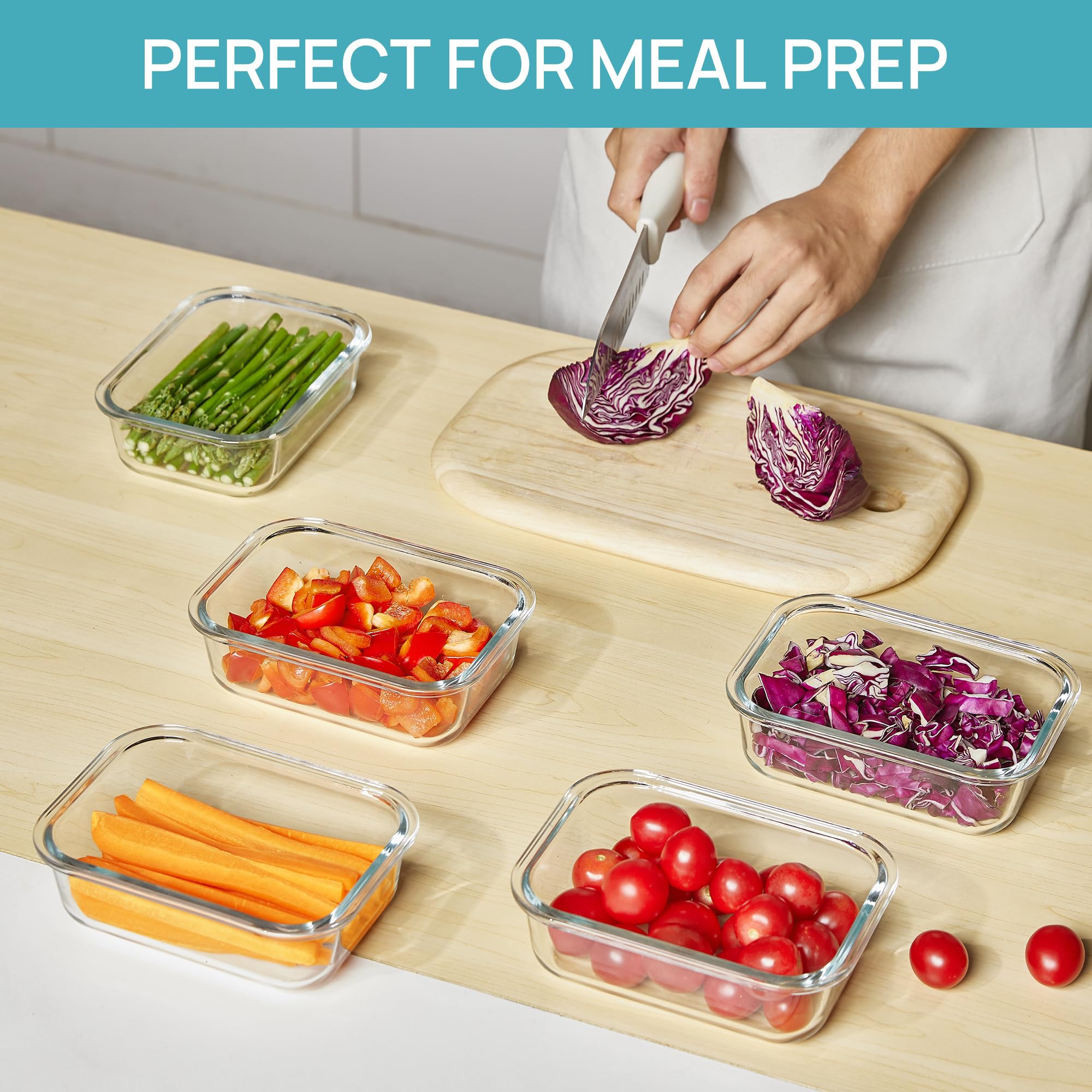 Vtopmart 5 Pack 22oz Glass Food Storage Containers with Lids, Meal Prep Containers, Airtight Lunch Bento Boxes with Snap Locking Lids for Microwave, Oven, Freezer and Dishwasher 🍁 All In One Marketplace Canada