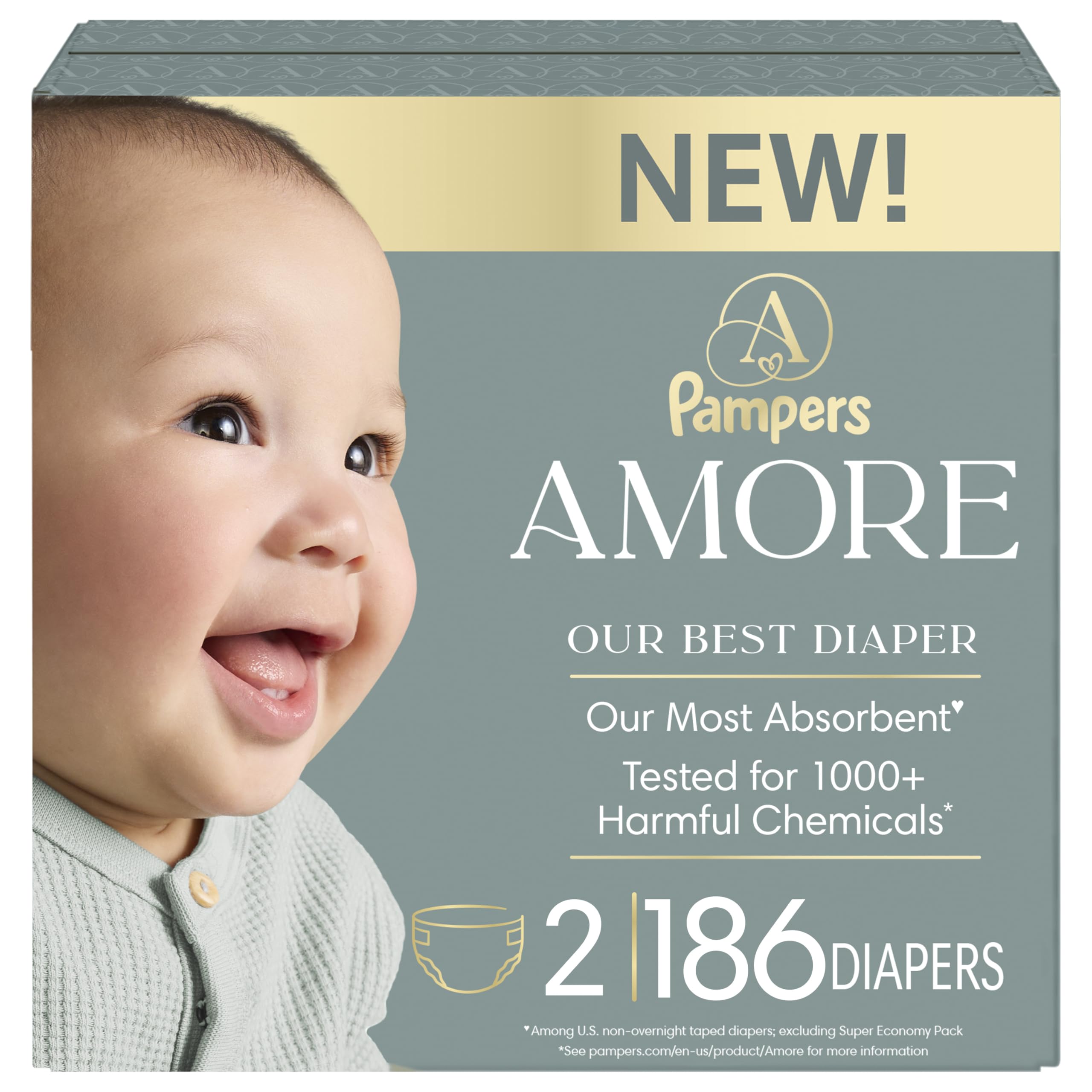 Pampers AMORE, Size 2, Our Best Diaper, 1 Pack (Count of 186) 🍁 All In One Marketplace Canada