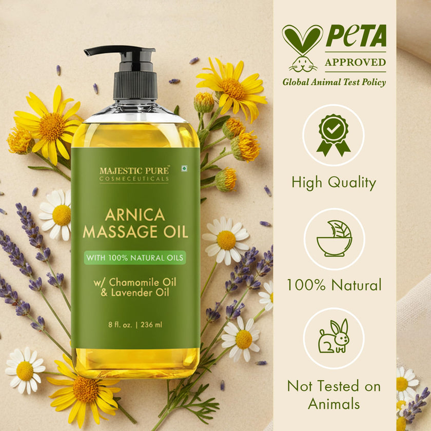 MAJESTIC PURE Arnica Massage Oil for Massage Therapy - with Lavender and Chamomile Essential Oils - Multipurpose Instant Absorption Full Body Massage - 8 fl. oz 🍁 All In One Marketplace Canada