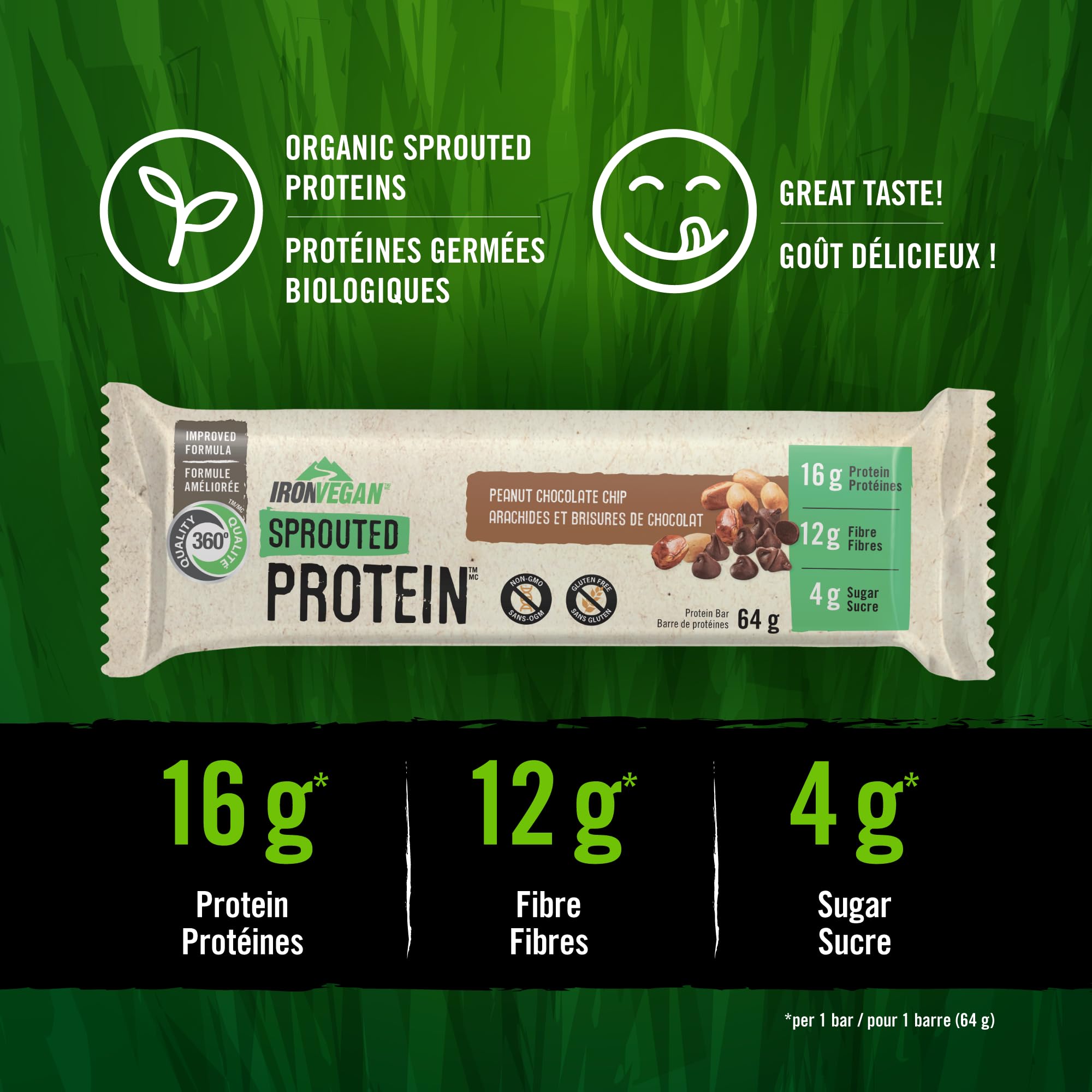 Iron Vegan Sprouted Protein Bars | Peanut Chocolate Chip Flavour | 12 Pack 🍁 All In One Marketplace Canada