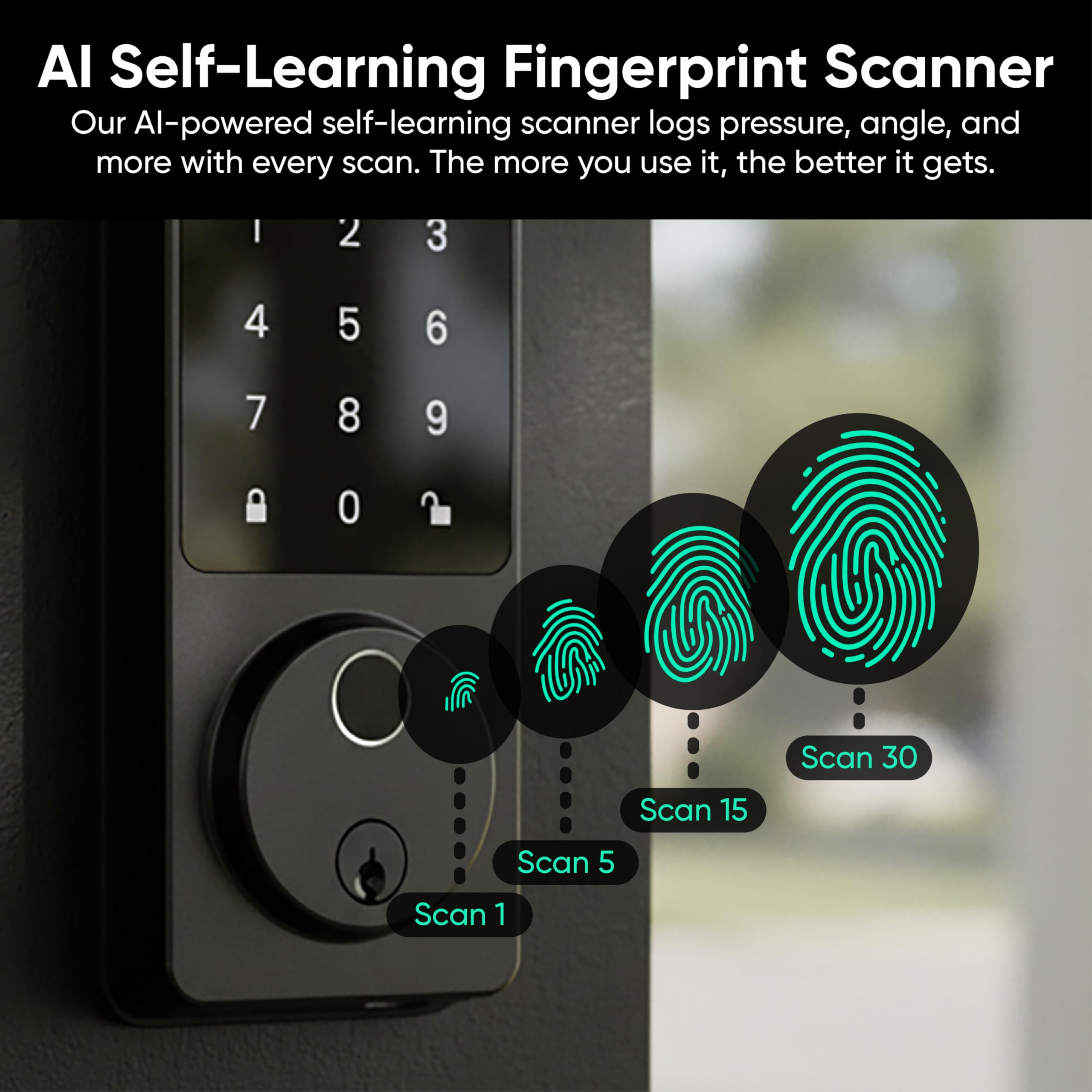 Wyze Auto-Lock Bolt v2, Fingerprint Keyless Entry Smart Lock, AI Learning Scanner with Wi-Fi Front Door Lock Deadbolt, Auto-Lock, 8 Months Battery, BHMA2, IP53, Anti-Peep Keypad, Backup Keys 🍁 All In One Marketplace Canada