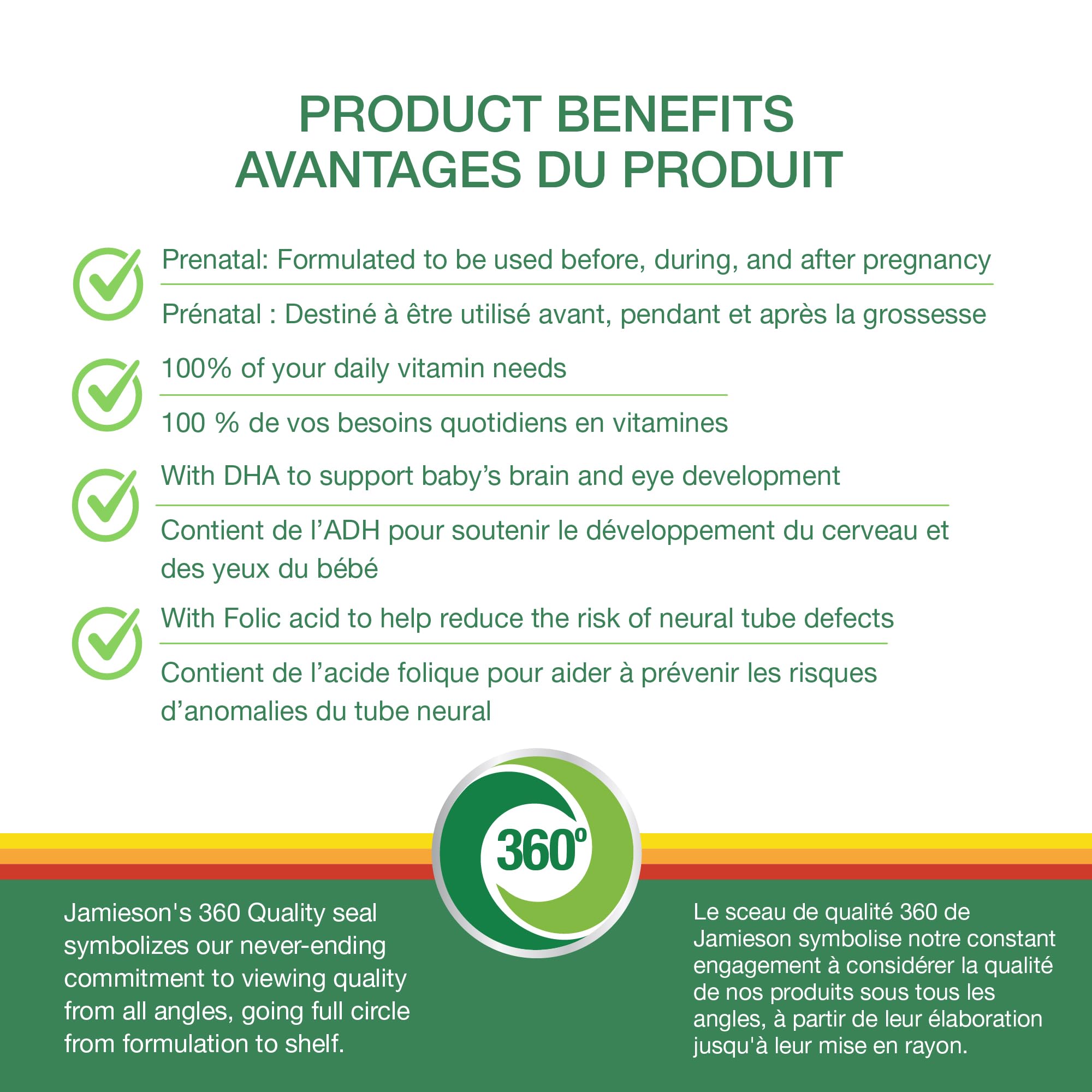 Jamieson Prenatal 100% Complete Multivitamin + DHA, with Folic Acid and Iron, 60 Softgels. For Prenatal, Postnatal and Breastfeeding, Supports Baby's Developing Brain, Gluten-Free, One Per Day 🍁 All In One Marketplace Canada