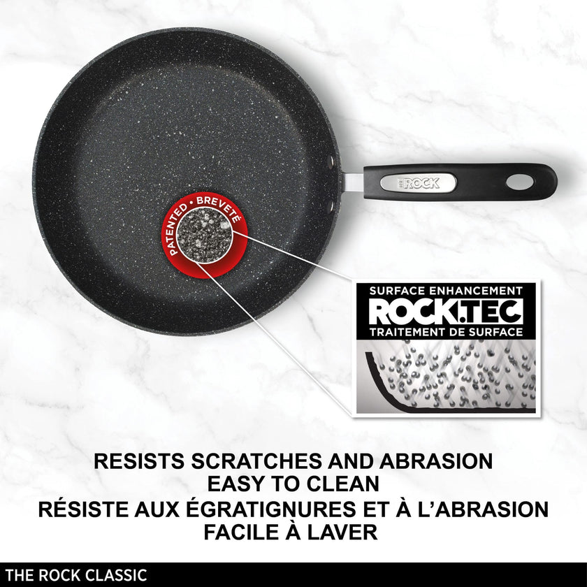 Starfrit The Rock 12'' (30cm) Non-Stick Jumbo Cooker Pan with Lid - Durable Forged Aluminum - Oven Safe - PFOA Free - Easy to Clean - Black 🍁 All In One Marketplace Canada