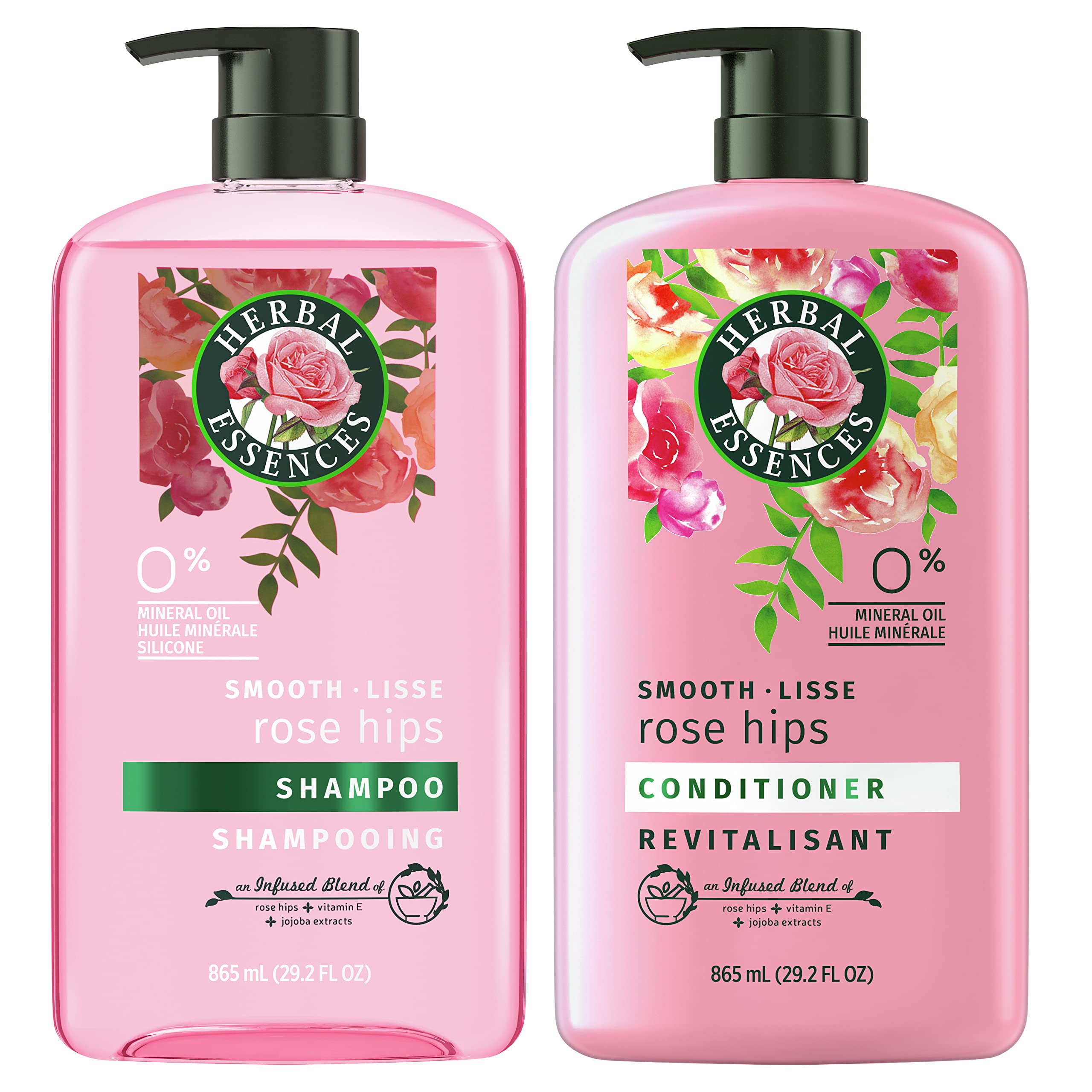 Herbal Essences Shampoo & Conditioner Set, Smooth Collection, Paraben-Free, Color-Safe, with Rose Hips & Vitamin E, 1.73 L Total (2 Count of 865 mL Each) 🍁 All In One Marketplace Canada