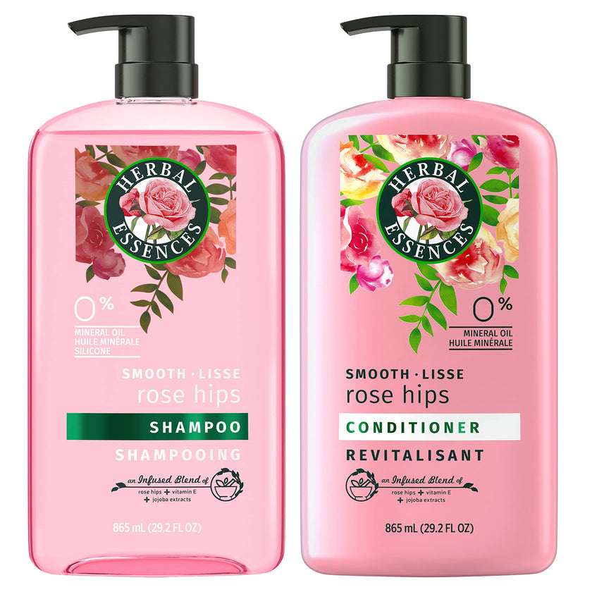 Herbal Essences Shampoo & Conditioner Set, Smooth Collection, Paraben-Free, Color-Safe, with Rose Hips & Vitamin E, 1.73 L Total (2 Count of 865 mL Each) 🍁 All In One Marketplace Canada