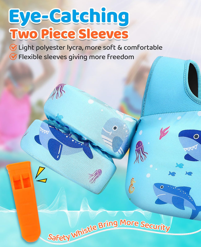HeySplash Swim Vest for Kids, Toddler Pool Floaties Fit 33-66 Lbs, Puddle Jumper with Double Adjustable Strap, Swim Jacket Water Wing Arm Float, Sea Boat Flotation Device Boy Girl,Blue Shark 🍁 All In One Marketplace Canada