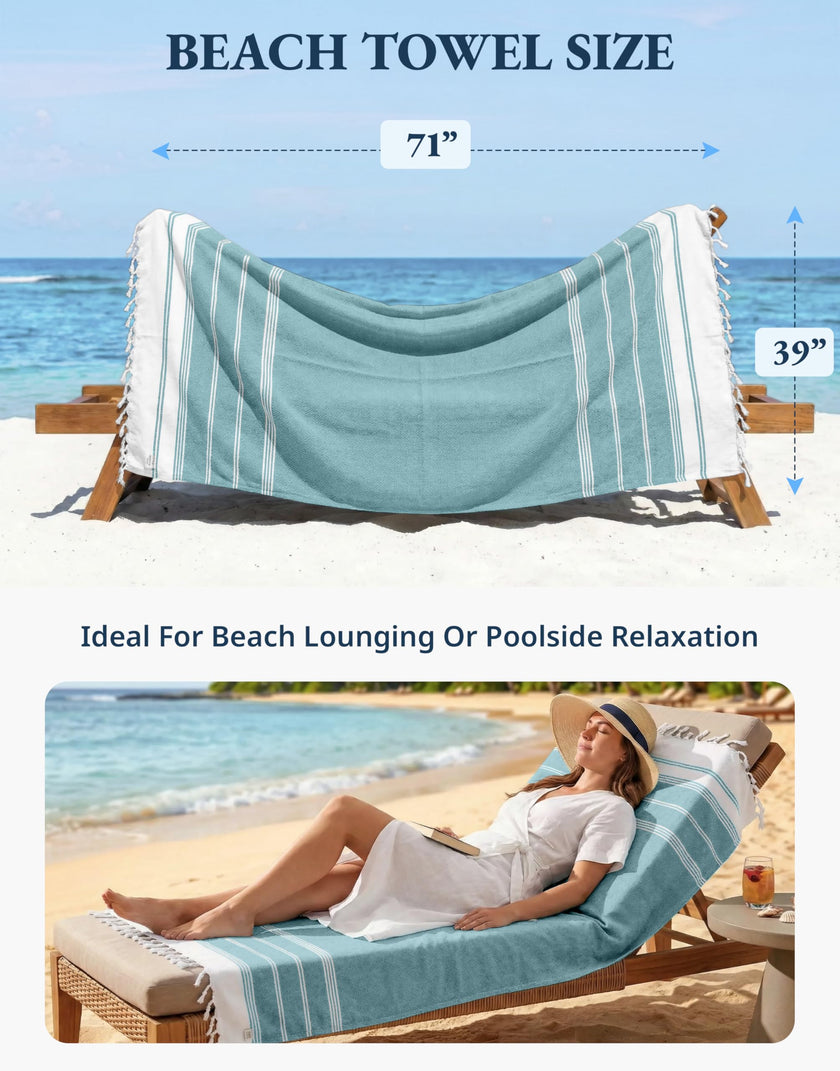 Lane Linen Turkish Beach Towels Set of 6, Oversized Beach Towel, Lightweight Beach Essentials for Women, Large Pool Towel, Absorbent & Quick Dry, Sand Free Beach Towel, 39