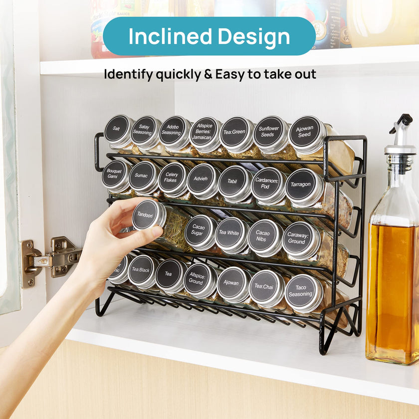 Vtopmart Spice Rack Organizer for Cabinet, 4 Tier Spice Organizer with 28 Empty Spice Jars and 432 Blank Labels, Seasoning Organization for Countertop, Cabinet, Kitchen, Pantry, Cupboard 🍁 All In One Marketplace Canada