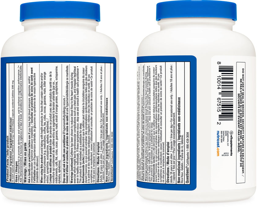 Nutricost Caffeine Pills (200mg) 500 Capsules 🍁 All In One Marketplace Canada