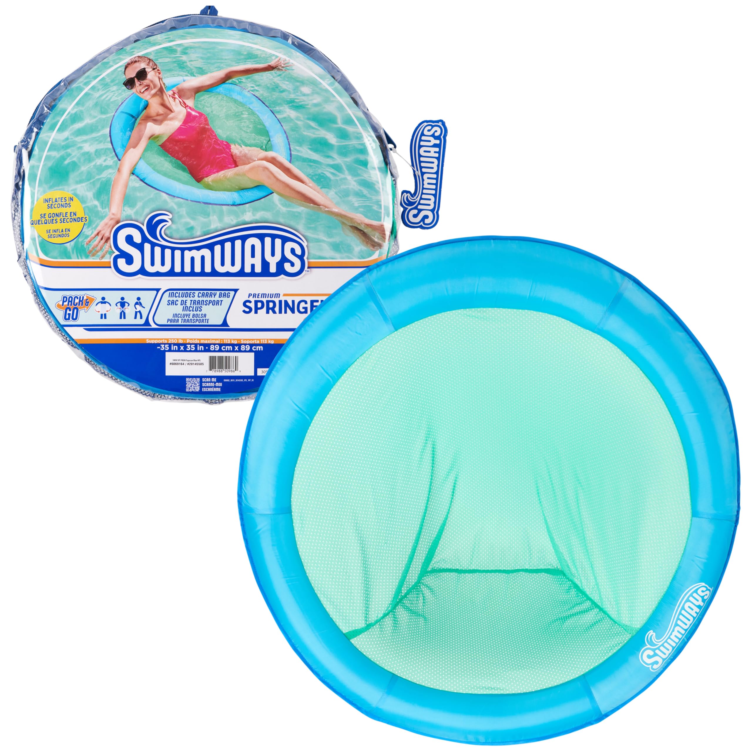 SwimWays Spring Float Premium Papasan Pool Lounger, Inflatable Pool Floats Adult with Fast Inflation for Ages 15 & Up, Sky Blue 🍁 All In One Marketplace Canada