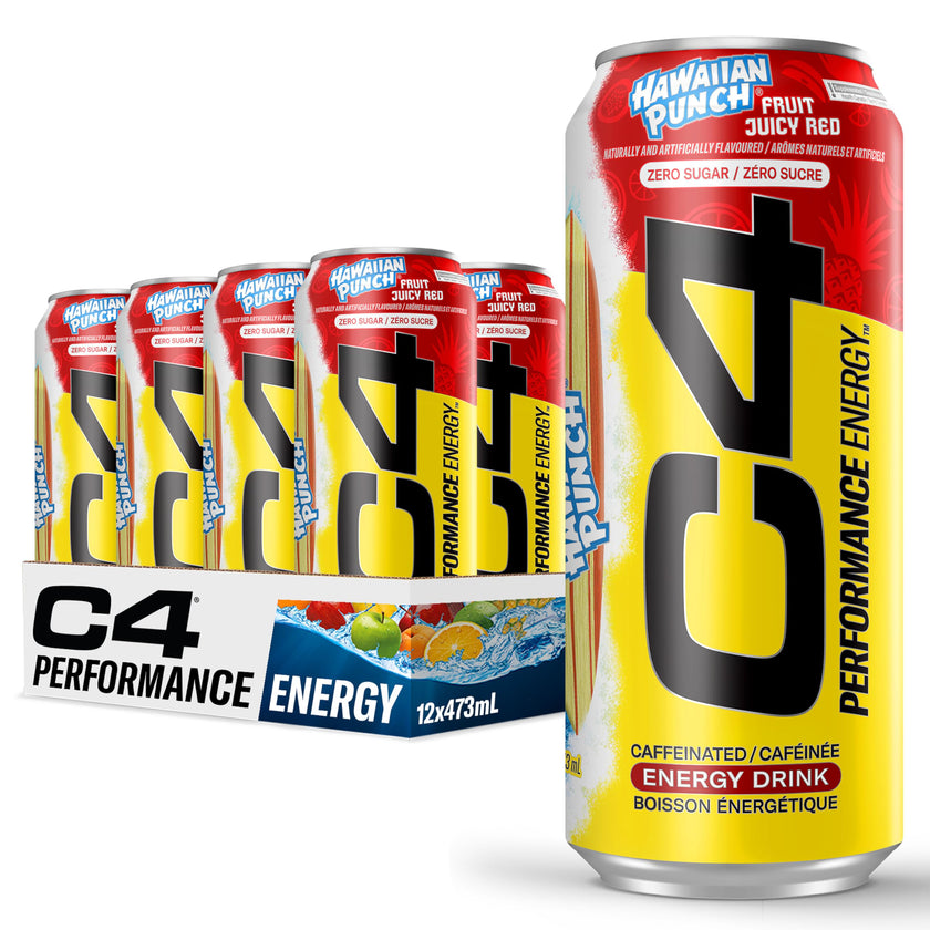 Cellucor C4 Performance Energy Drink, Hawaiian Punch Juicy Red, Carbonated Sugar Free Drink with no Artificial Colours or Dyes, 473mL, 12 count 🍁 All In One Marketplace Canada