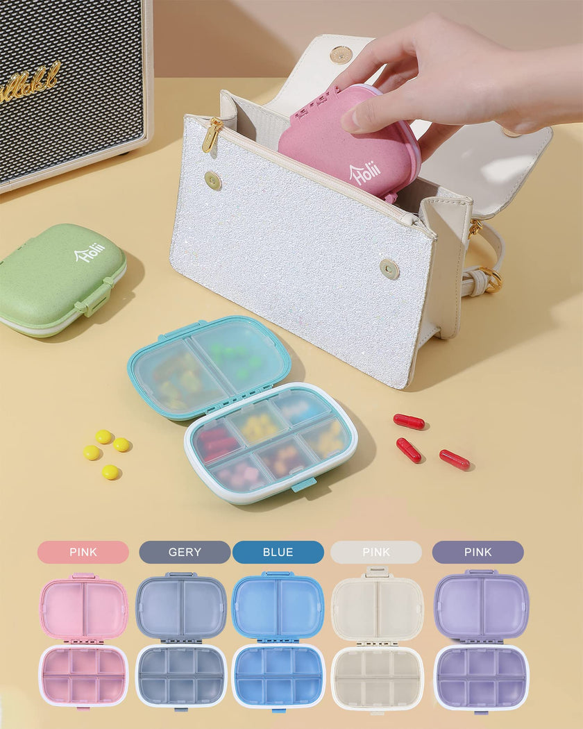 Holii Travel Pill Organizer, 8 Compartments Portable Pill Case, Daily Pill Box to Hold Vitamins, Small Pill Container for Pocket Purse Medicine Organizer（Khaki） 🍁 All In One Marketplace Canada