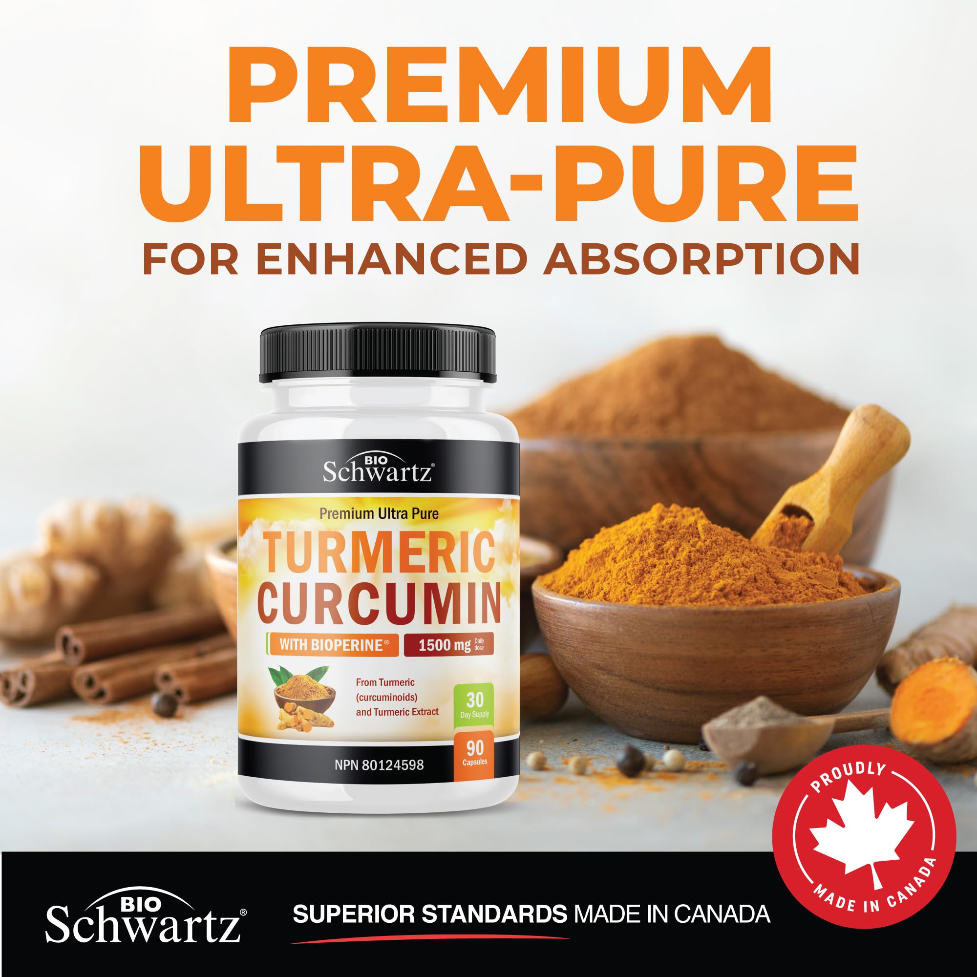 Turmeric Curcumin 1500mg | Turmeric Supplements + Black Pepper | Joint Pain Relief & Anti Inflammatory Pills | High Potency Curcumin Supplements with Black Pepper | Non-GMO, Gluten-Free | 90 Ct 🍁 All In One Marketplace Canada