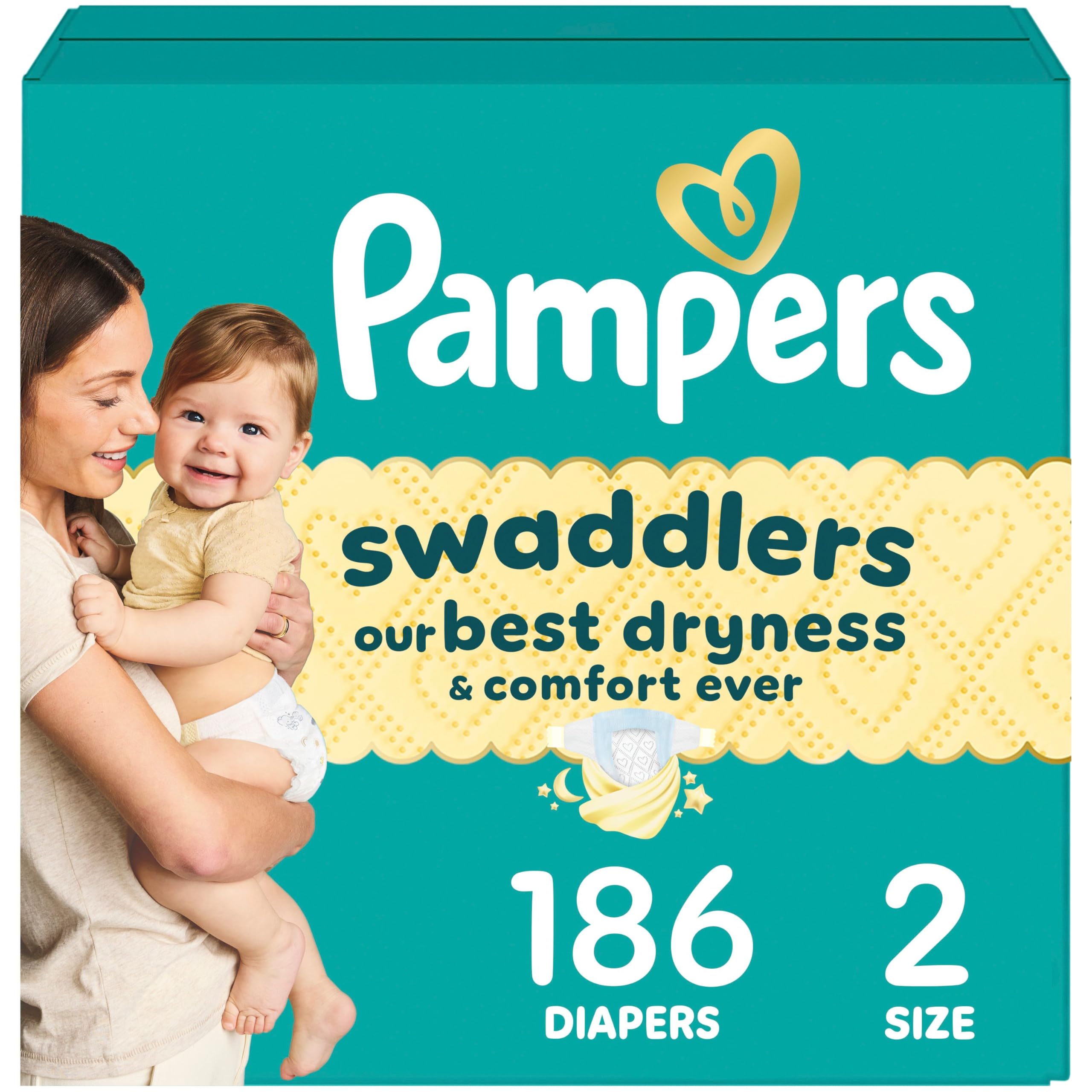 Pampers Swaddlers Diapers, Size 2, Absorbent, Keeps Baby Dry and Comfortable, Pediatrician Recommended Skin Safe Disposable Baby Diaper, 1 Pack (Count of 186) 🍁 All In One Marketplace Canada