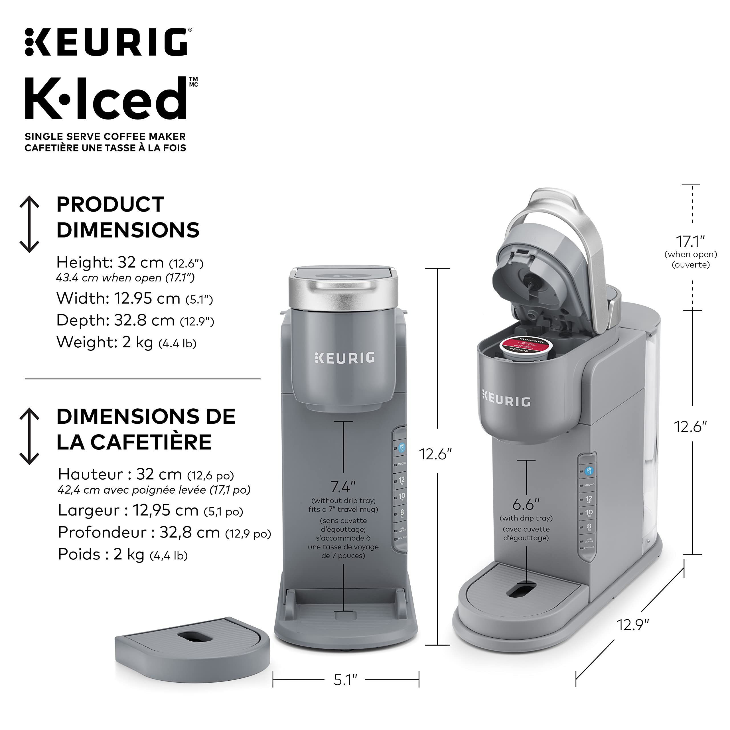 Keurig K-Iced Single Serve K-Cup Pod Coffee Maker, Featuring Simple Push Blue Button Brew Over Ice, Grey 🍁 All In One Marketplace Canada