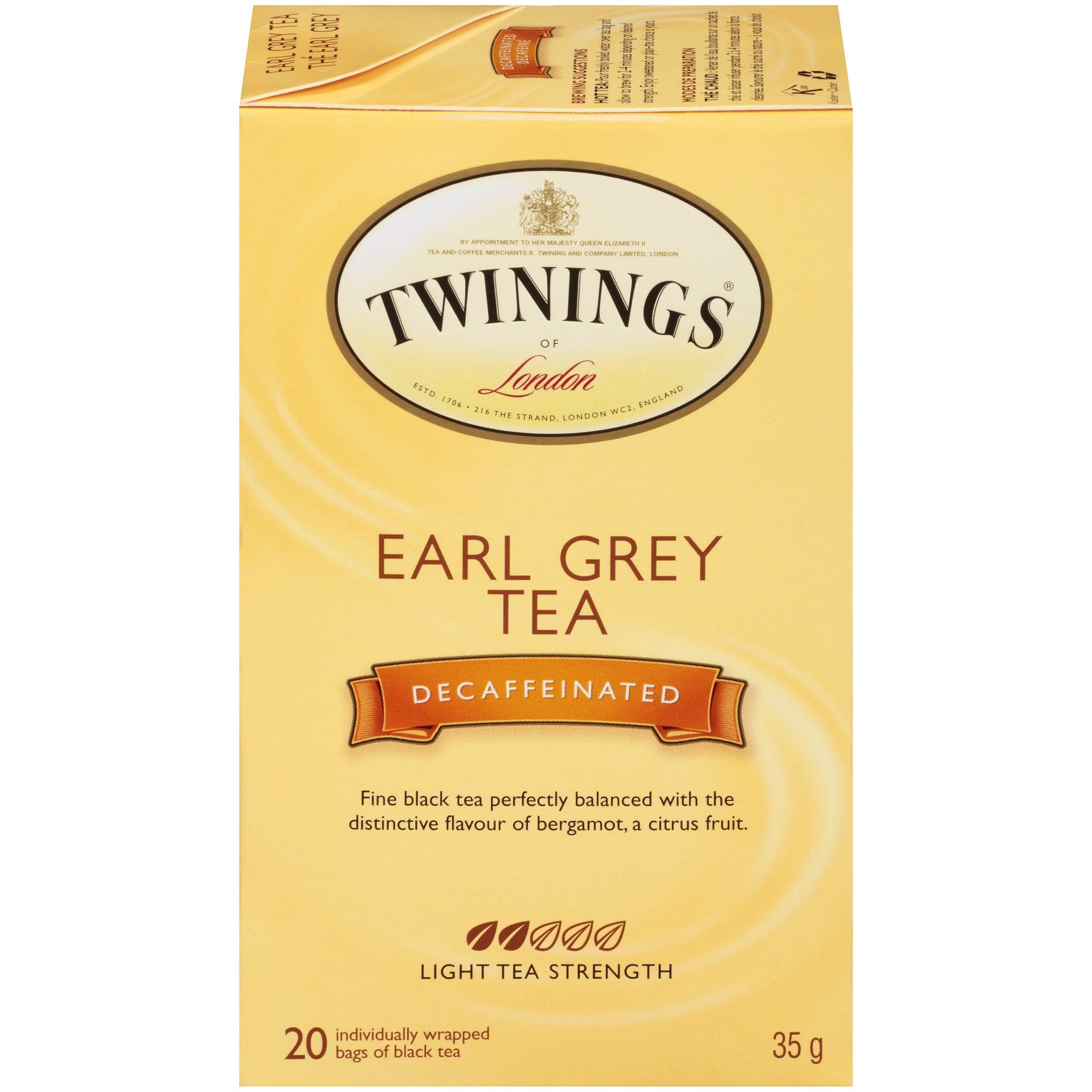 Twinings Decaf Earl Grey Individually Wrapped Teabags, Naturally Caffeine-Free, Black Tea Enhanced with Bergamot Citrus, 20 Count (Pack of 6), Enjoy Hot or Iced 🍁 All In One Marketplace Canada