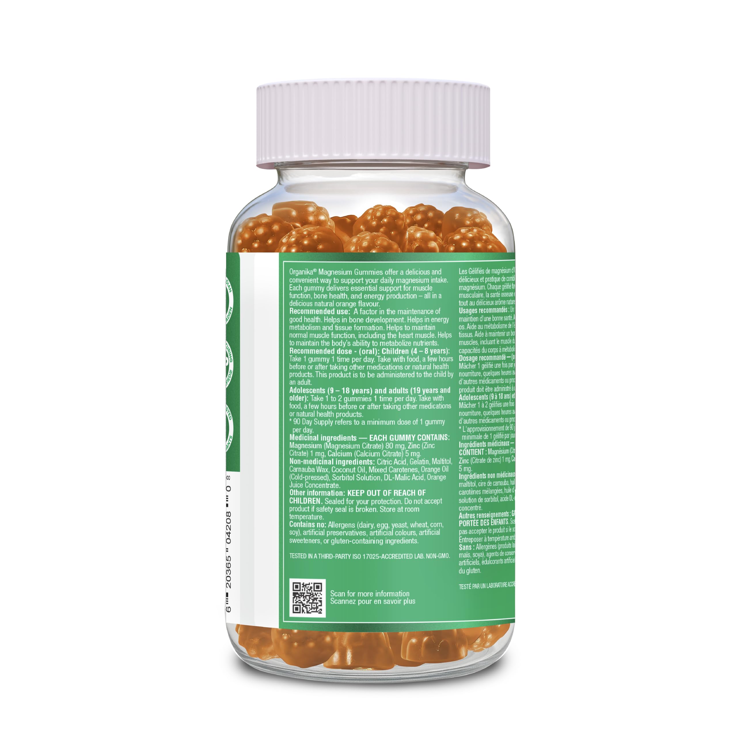 Organika Magnesium Gummies with Zinc & Calcium – Muscle Function, Bone & Heart Health Support, Stress & Energy Metabolism – Easy to Chew, Natural Orange Flavour - 90 gummies 🍁 All In One Marketplace Canada