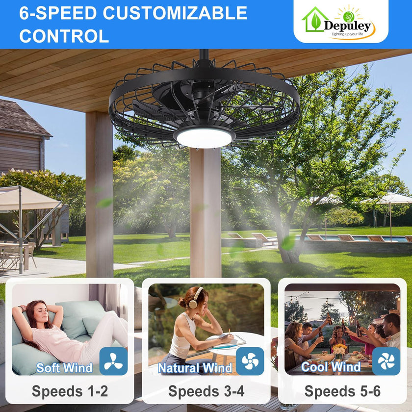 Depuley Outdoor Ceiling Fan with Light: 20 Inch Waterproof Gazebo Fans with Lights Outdoor Hanging - Plug in Remote App Control Caged Fans for Patios Pergola Porch Canopy - 6 Speed Black 🍁 All In One Marketplace Canada