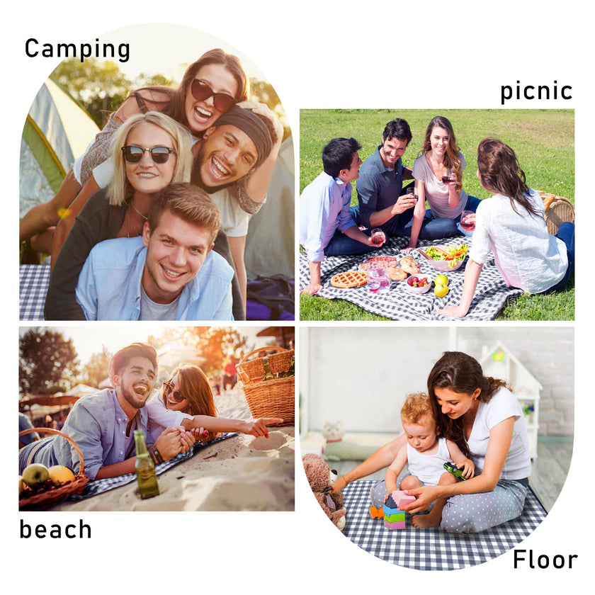 SAMSIER Large Outdoor Picnic Blankets Waterproof Foldable, Beach Blanket Sandproof Portable, Cute Picnic Mat Washable (Navy Blue, 80