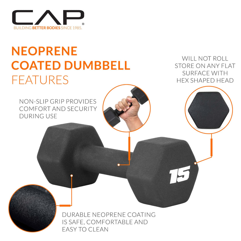 CAP Barbell Neoprene Dumbbell Weights, 15 lb Pair, Black 🍁 All In One Marketplace Canada