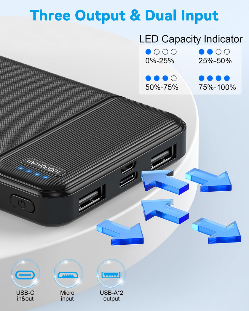 AsperX Power Bank 2 Pack, 10000mAh USB C Portable Charger for iPhone, Portable Battery Bank with 3 Outputs, Travel Essentials Battery Pack Power Bank for iPhone Series, Smartphones, Earphones and More 🍁 All In One Marketplace Canada